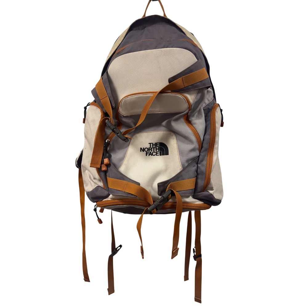The North Face Backpack Grey Tan Orange‎ Outdoor Hiking Adventure Bag